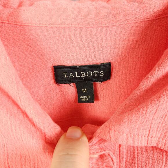 Talbots Womens Medium Pink Roll-Tab Sleeve Button Up Cotton Blouse - Picture 2 of 7
